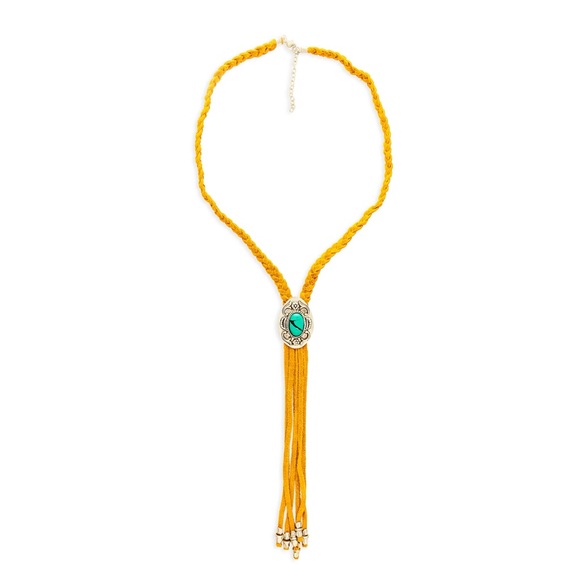 Myra Bag Jewelry - Prairie Concho Suede Leather Drop Bolo Style Necklace